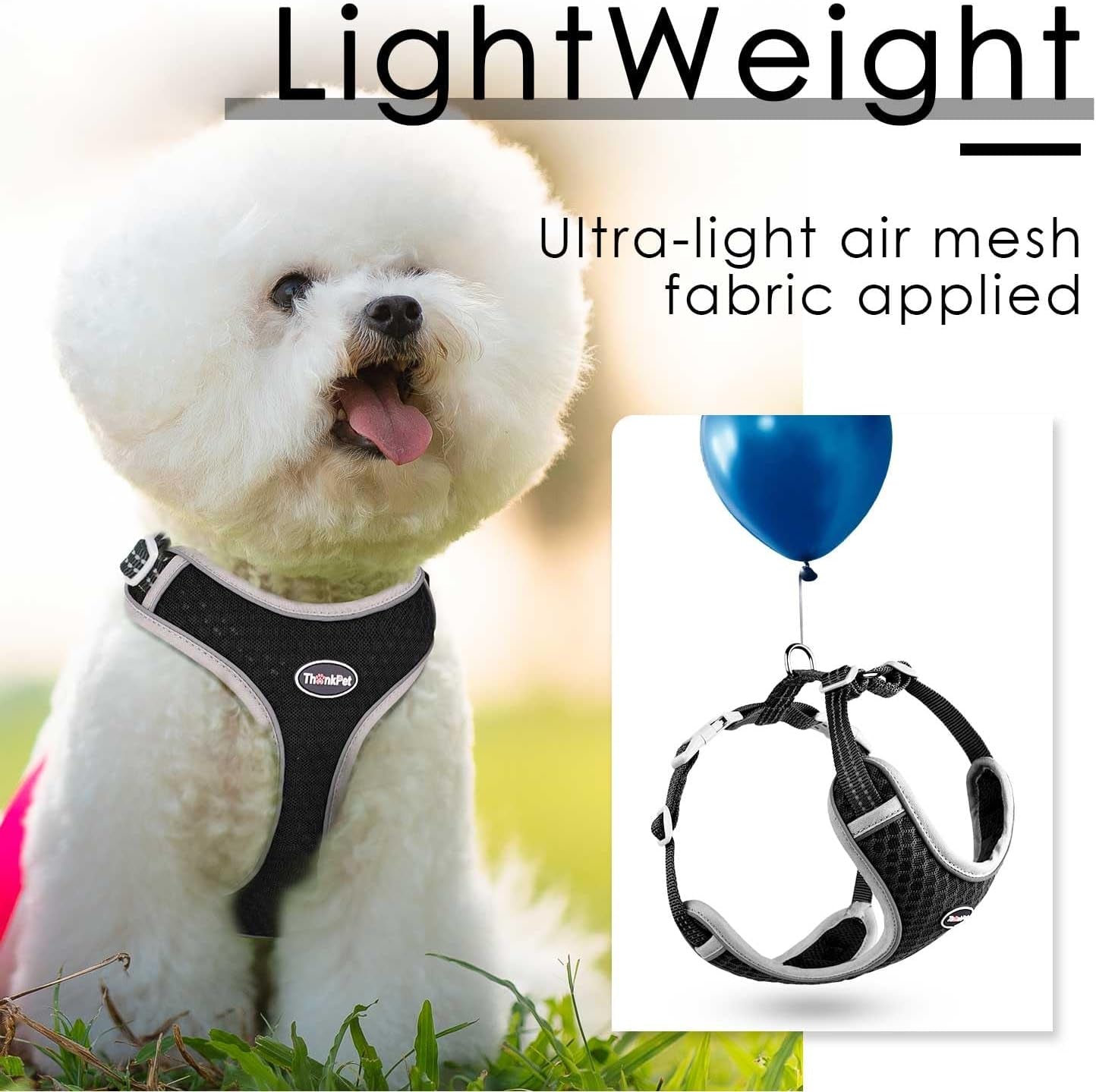 Reflective Breathable Soft Air Mesh No Pull Puppy Choke Free over Head Vest Ventilation Harness for Puppy Small Medium Dogs and Cats (Black,S)