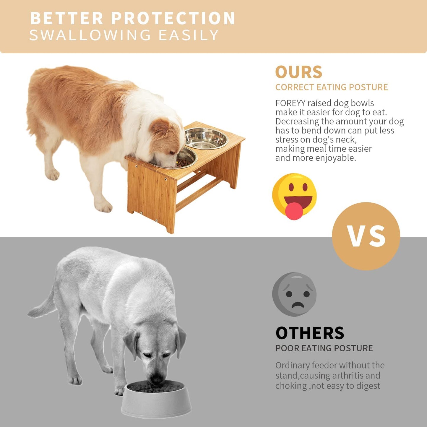 Raised Pet Bowls for Small and Medium Dogs, Bamboo Elevated Dog Cat Food and Water Bowls Stand Feeder with 2 Stainless Steel Bowls and anti Slip Feet (New 7'' Tall)