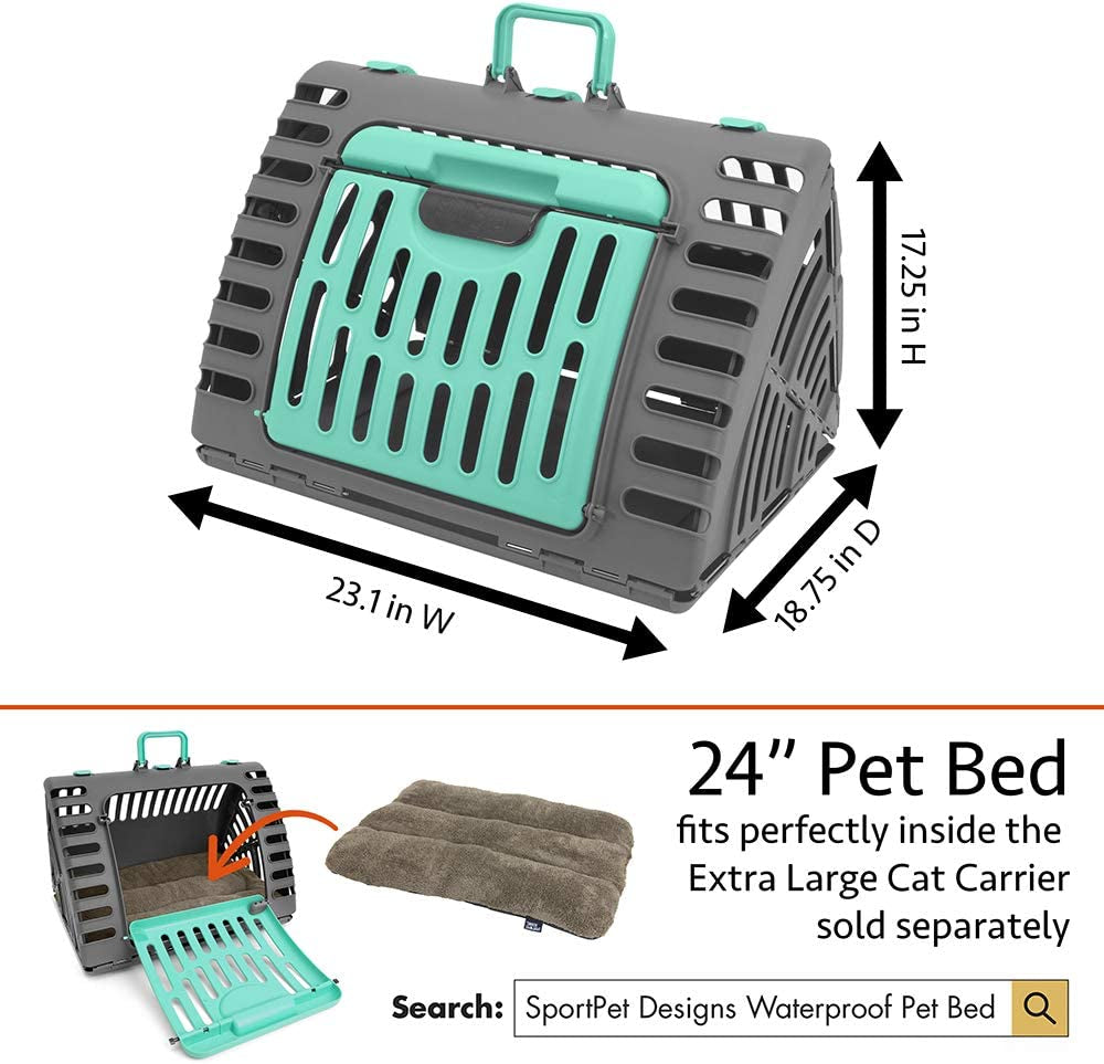 Designs Foldable Travel Cat Carrier - Front Door Plastic Collapsible Carrier Collection, Waterproof Bed