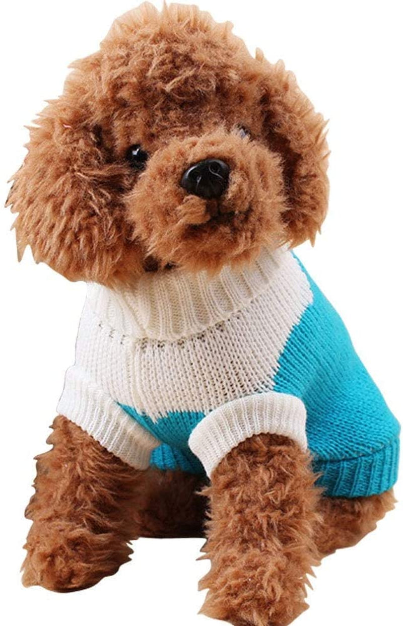 Pet Dog Sweaters Classic Knitwear Turtleneck Winter Warm Puppy Clothing Cute Strawberry and Heart Doggie Sweater (Sky Blue, Large)