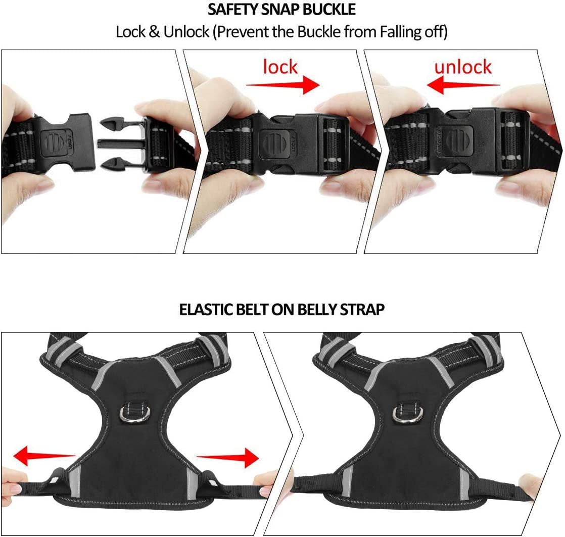 Dog Harness No Pull, Pet Harnesses with Dog Collar, Adjustable Reflective Oxford Outdoor Vest, Front/Back Leash Clips for Small, Medium, Large, Extra Large Dogs, Easy Control Handle for Walking