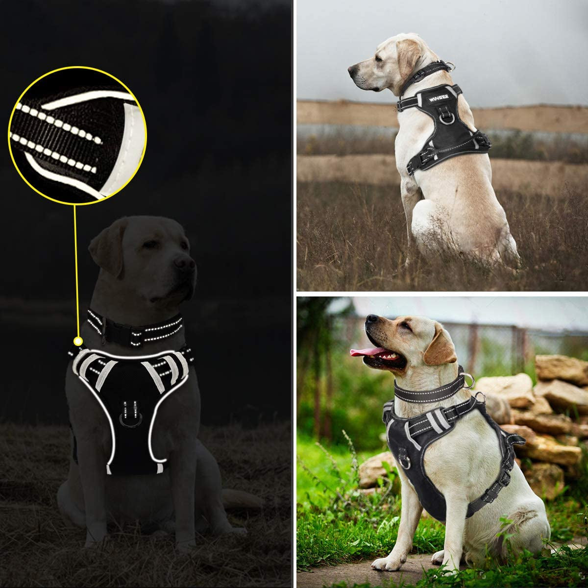 Dog Harness No Pull, Pet Harnesses with Dog Collar, Adjustable Reflective Oxford Outdoor Vest, Front/Back Leash Clips for Small, Medium, Large, Extra Large Dogs, Easy Control Handle for Walking