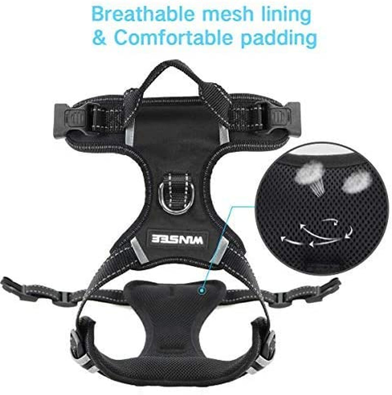 Dog Harness No Pull, Pet Harnesses with Dog Collar, Adjustable Reflective Oxford Outdoor Vest, Front/Back Leash Clips for Small, Medium, Large, Extra Large Dogs, Easy Control Handle for Walking