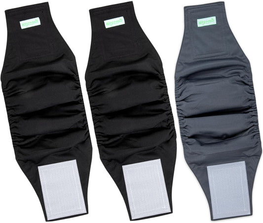 Washable Male Dog Belly Band (Stylish Pattern)- Pack of 3 - Washable Male Dog Belly Wrap, Dog Diapers Male (Black, Black, Charcoal, Small)