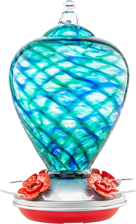 Hummingbird Feeders, 34OZ Hand Blown Glass Hummingbird Feeder for Outdoors Hanging with Ant Moathooks, Perfect for Gardening Yard Patio Decor Gifts (Blue Mermaid)