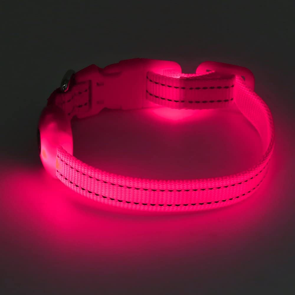 LED Dog Collar Light - USB Rechargeable Glow in the Dark Puppy Collar, Light up Dog Collars for Small Dogs, Safety Dog Lights for Night Walking (Pink, XS)