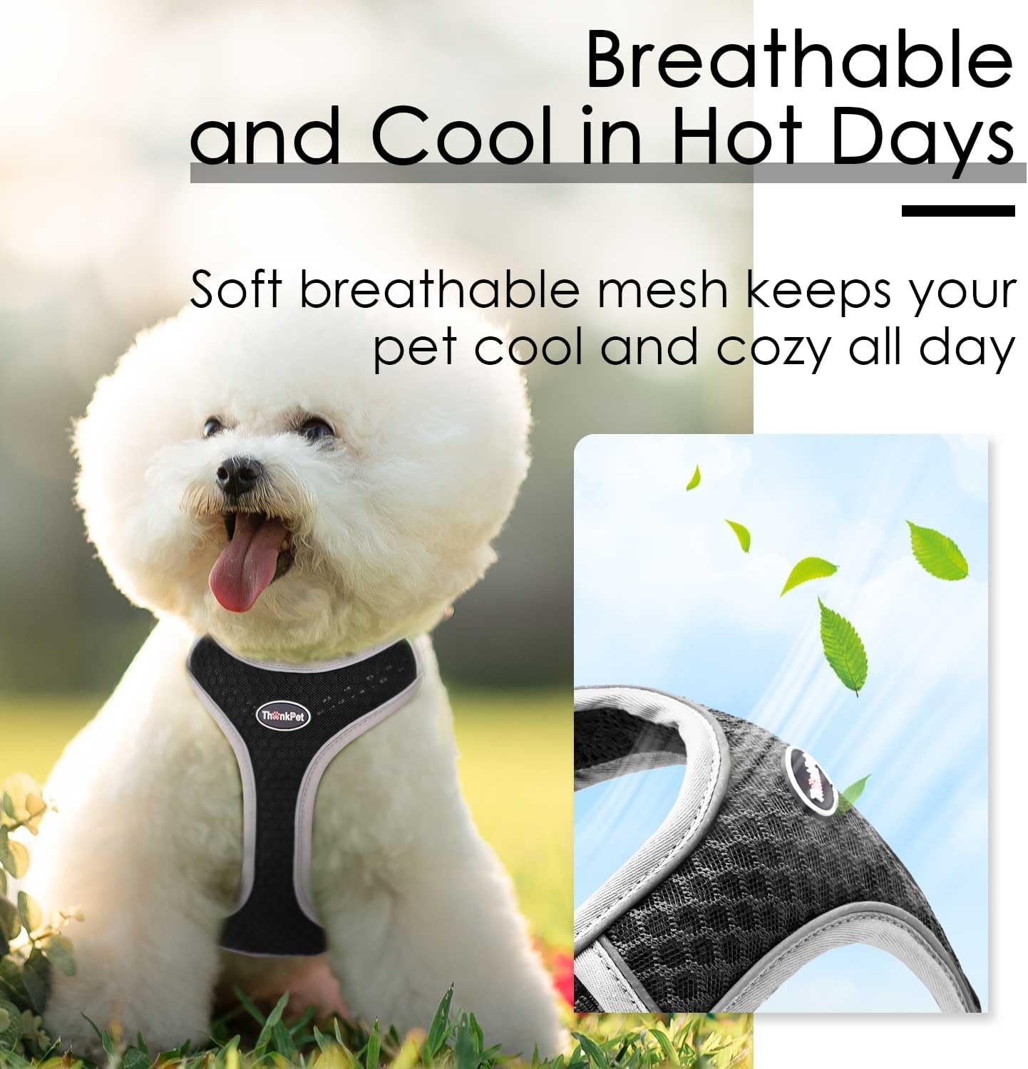Reflective Breathable Soft Air Mesh No Pull Puppy Choke Free over Head Vest Ventilation Harness for Puppy Small Medium Dogs and Cats (Black,S)