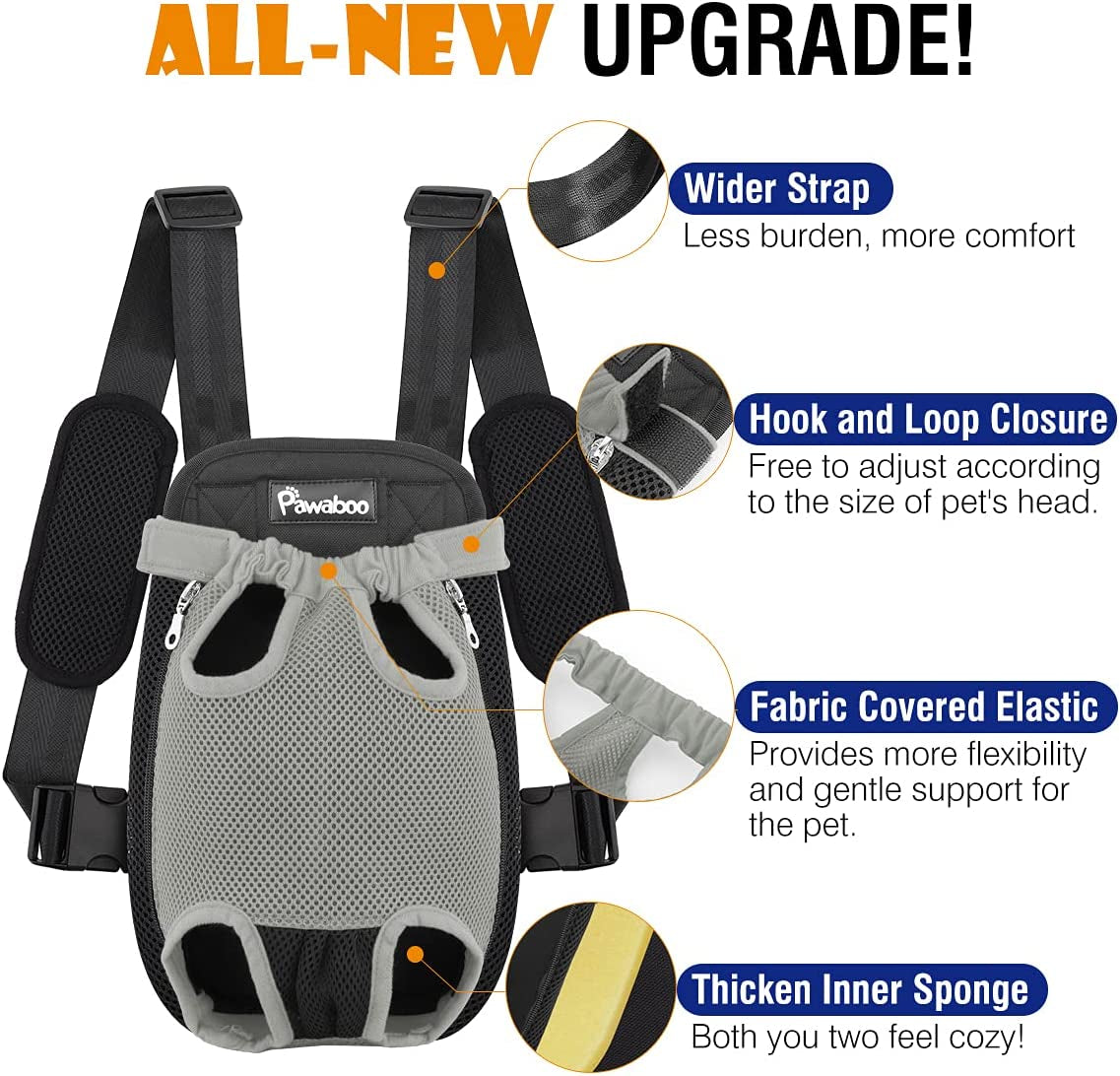 Pet Carrier Backpack, Adjustable Pet Front Cat Dog Carrier Backpack Travel Bag, Legs Out, Easy-Fit for Traveling Hiking Camping for Small Medium Dogs, Large Size, Gray